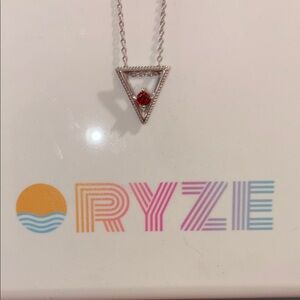 Silver Triangle Pendant Necklace with Red Gem
